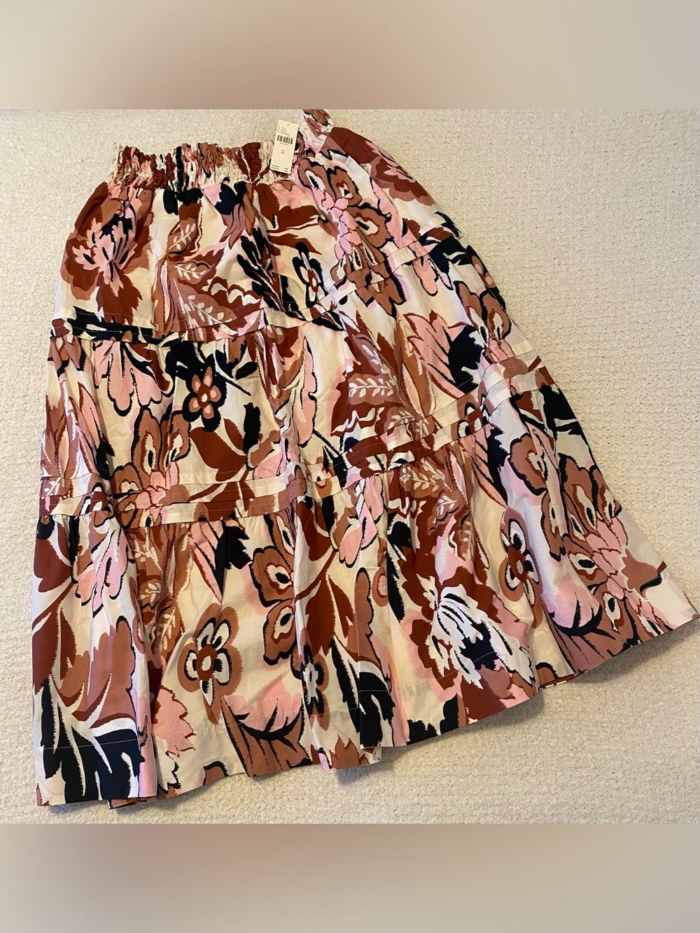 Anthropologie The Marais Printed Flutter Midi Skirt in Pink Combo Size XS